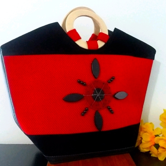 1PC Beautiful African Red Leather Handbag